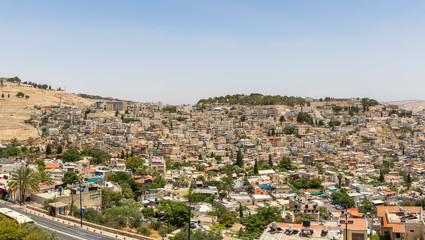 Fototapeta na wymiar Panorama of old neighborhoods of East Jerusalem