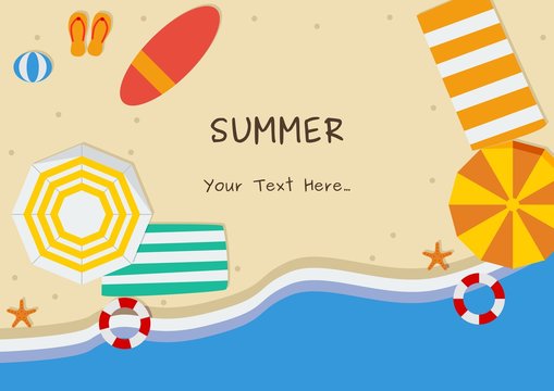 Editable Top View Summer Beach With Flat Style Vector Illustration for Text Background
