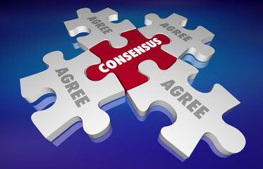 Consensus Agreement All Sides Unity Puzzle 3d Illustration - obrazy, fototapety, plakaty