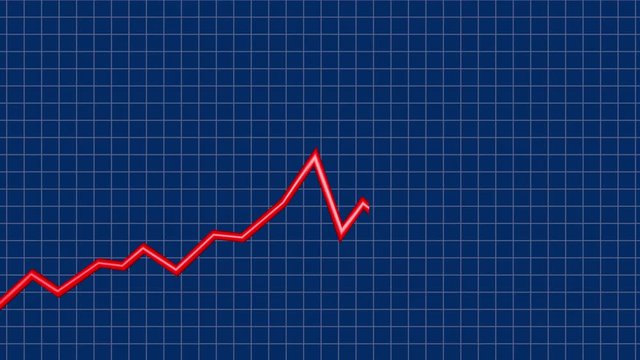 Line Graph rising. Upwards slope, 3d animation. Red color.Black and white Alpha matte included