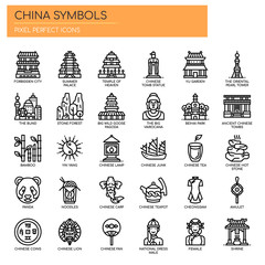Fototapeta na wymiar China Symbols , Thin Line and Pixel Perfect Icons