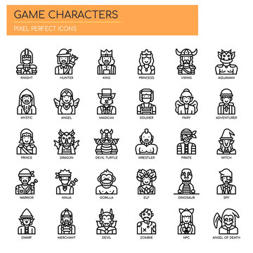 Game Characters , Thin Line and Pixel Perfect Icons