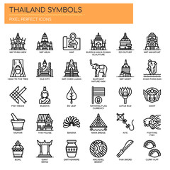 Thailand Symbols , Thin Line and Pixel Perfect Icons