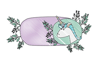 frame decorative with unicorn and flowers vector illustration design