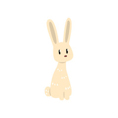 White little bunny, cute rabbit cartoon character vector Illustration on a white background