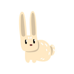 White funny little bunny, cute rabbit cartoon character vector Illustration on a white background
