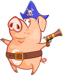 Illustration of a Cute Pig. Cartoon Character 