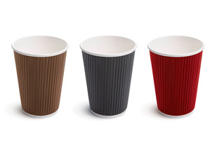 Paper coffee cup. Set. Vector 3d illustration