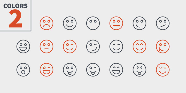 Emotions UI Pixel Perfect Well-crafted Vector Thin Line Icons 48x48 Ready for 24x24 Grid for Web Graphics and Apps with Editable Stroke. Simple Minimal Pictogram Part 1-5