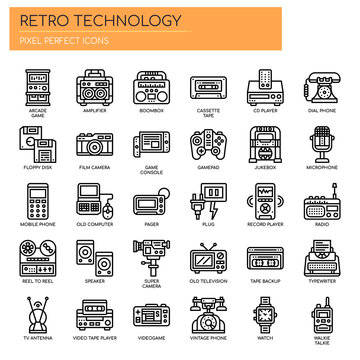 Retro Technology , Thin Line and Pixel Perfect Icons