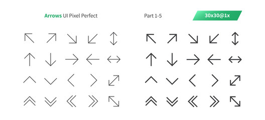 Arrows UI Pixel Perfect Well-crafted Vector Thin Line And Solid Icons 30 1x Grid for Web Graphics and Apps. Simple Minimal Pictogram Part 1-5