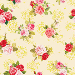 Elegance vector texture with roses. Stylish beautiful floral seamless pattern.