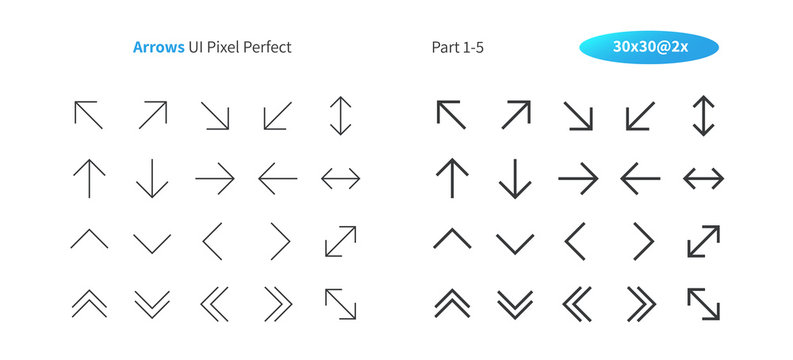 Arrows UI Pixel Perfect Well-crafted Vector Thin Line And Solid Icons 30 2x Grid for Web Graphics and Apps. Simple Minimal Pictogram Part 1-5