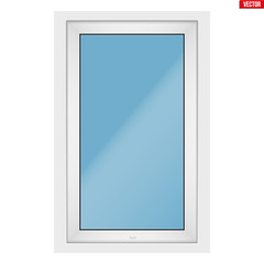 Metal plastic PVC window with one sash and one opening casement. Outdoor view. Presentation of models and frame installation. White color. Sample Vector Illustration isolated on white background.
