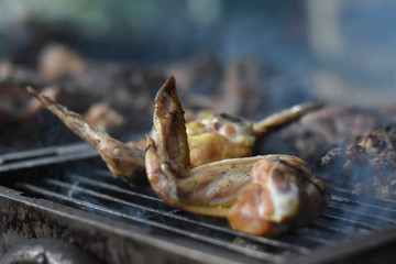 Cooking meat on a grill. Delicious fresh meat on a barbeque