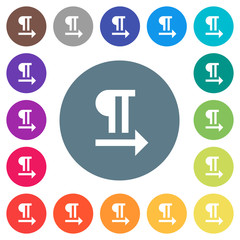 Left to right text direction flat white icons on round color backgrounds