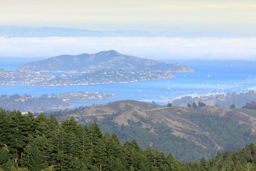 Fototapeta premium Angel Island and Richardson Bay viewed from Mt Tamalpais. Marin County, California, USA.