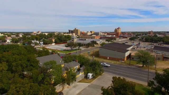 Aerial View Rising up over Downtown San Angelo in West Texas