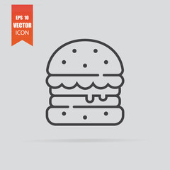 Burger icon in flat style isolated on grey background.