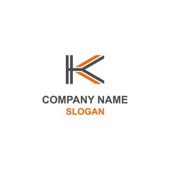 K initial uppercase letters, modern black and orange unique logo.	