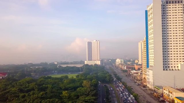 Buildings and Signboards Traffic Along Highway Katipunan Avenue Philippines