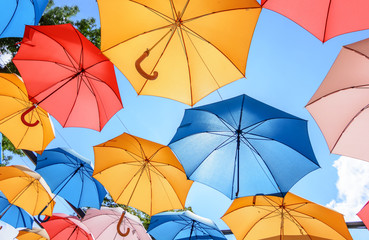 Colorful Hanging Umbrellas Under a Beautiful Weather - Summer Time