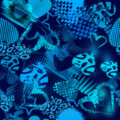 Abstract grunge sport pattern children for girls and boys. Creative vector sport pattern with dots, hearts, lines, stars. Funny wallpaper for textile and fabric. Fashion sport style.