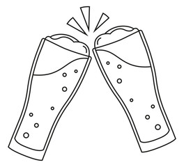 Line art black and white two beer glasses