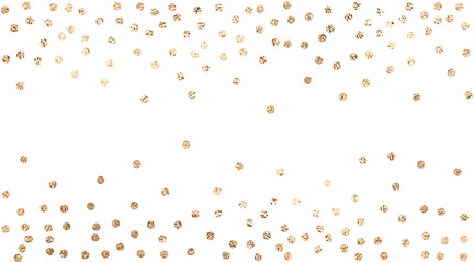 Vector background with confetti circles, small pieses of gold foil isolated on white. Modern element for wedding, celebration, party, anniversary, birthday, Valentine's Day designs.