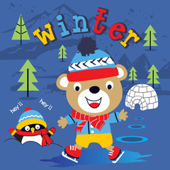 happy winter time animal cartoon vector