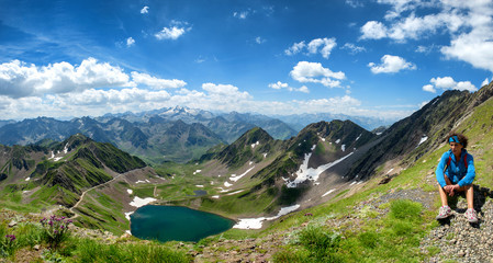 view of lake Oncet in the french mountains pyrenees