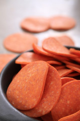 pepperoni slices in dish