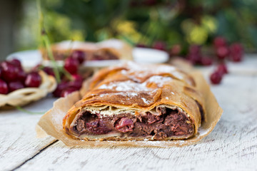 strudel with cherries and chocolate