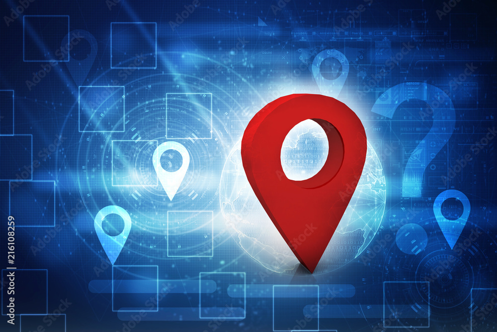 Poster 3d rendering red map pointer