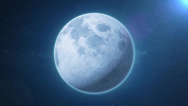 Beautiful HD Moonscape On Space Background/
Animation of a realistic moon surface rotating with beautidul stars background and lens flare effect