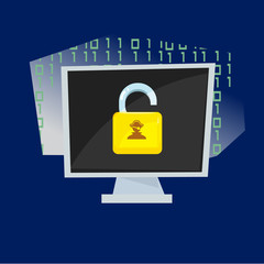 Computer screen with unlock key - vector