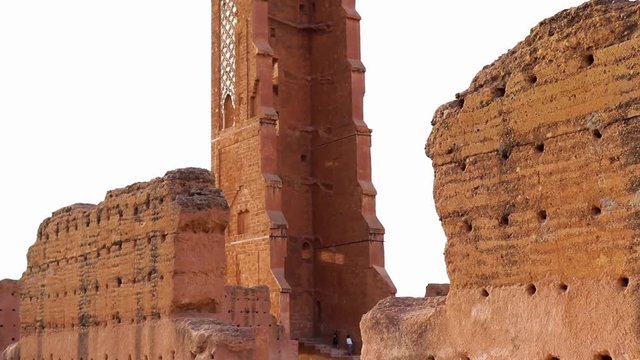 Tilt higher The tower at the ruins of (El Mansourah) islamic Castle in Tlemcen -Algeria