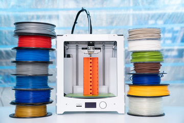 color plastic PLA and ABS filament for printing on a 3D printer - obrazy, fototapety, plakaty