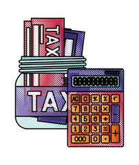 jar with tax and calculator vector illustration design