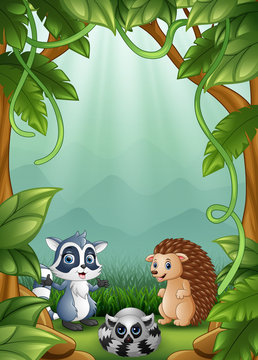 The little hedgehogs and raccoons are happy in the forest