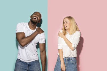 Young couple with a pain in the shoulder