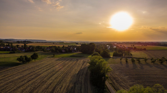 Luftaufnahme am Abend Hohenlohekreis Neuenstein Germany