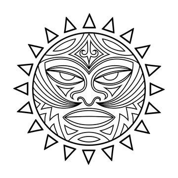 Ethnic symbol-mask of the Maori people - Tiki. Thunder-like Tiki is symbol of God. Sacral tribal sign in the Polenesian style for application of Tattoos and Moko.