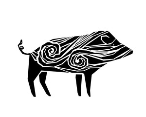 Stylized boar illustration with wave pattern.