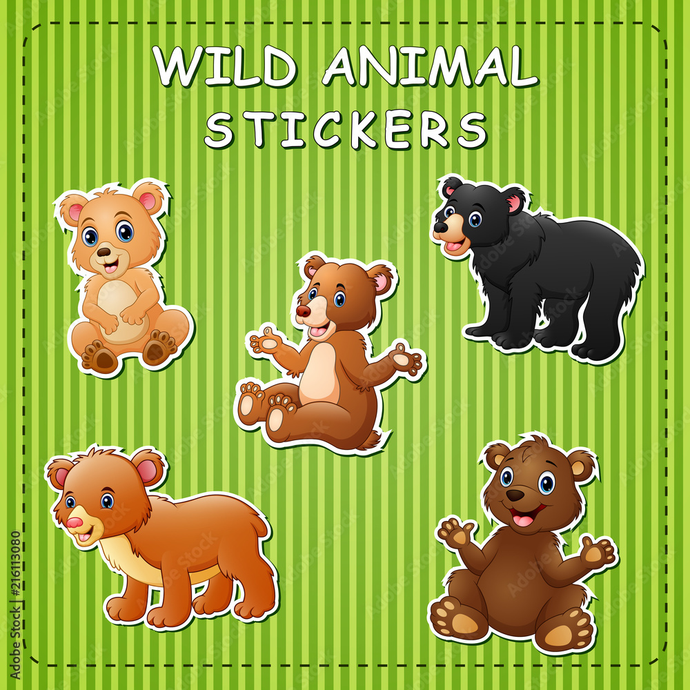 Wall mural Illustration of cute cartoon bears on stikers