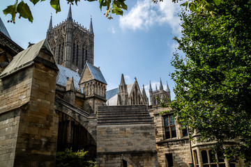 Fototapeta na wymiar A spire of Lincoln Cathedral during the day in summer