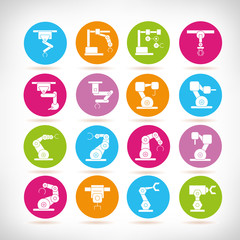robotic arm icons, industry robots