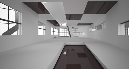 Obraz premium Abstract white and brown interior multilevel public space with window. 3D illustration and rendering.