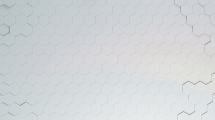 Hexagon shapes, solid color with shades and light dispersion. 