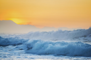 Beautiful sunset with the view of a wild sea in the cantabrian sea of ​​Spain.